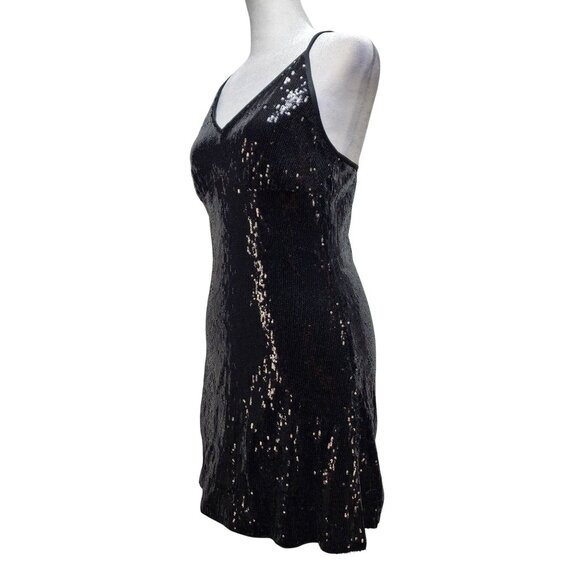 Black Sequin Sleeveless Cocktail Mini Dress WOMENS By Meetjen Size M - Picture 10 of 12